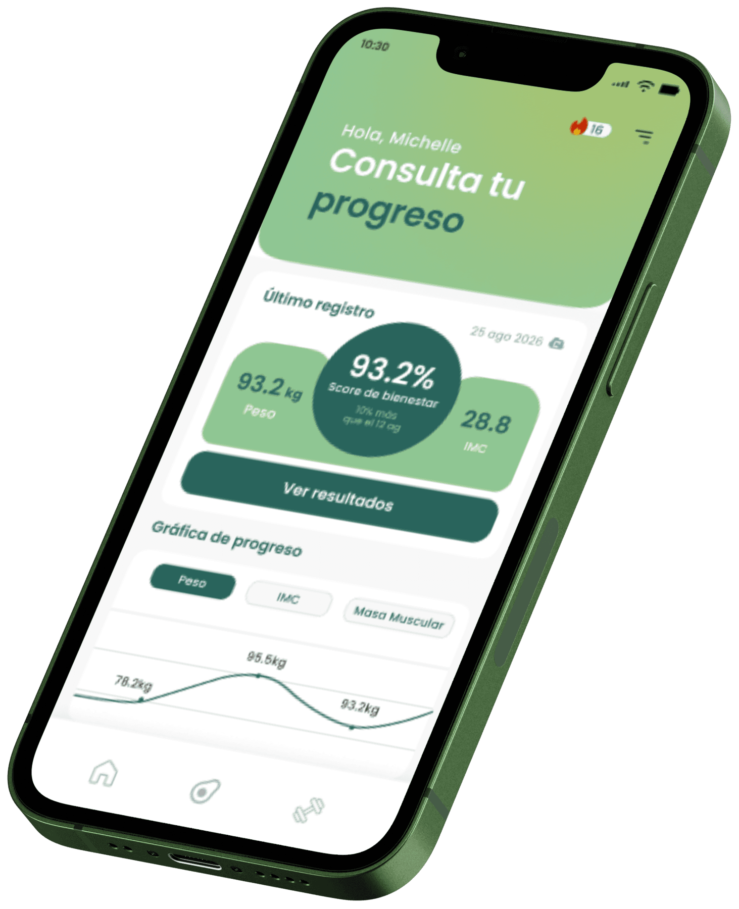 Aplicación NutriiApp mostrando el progreso