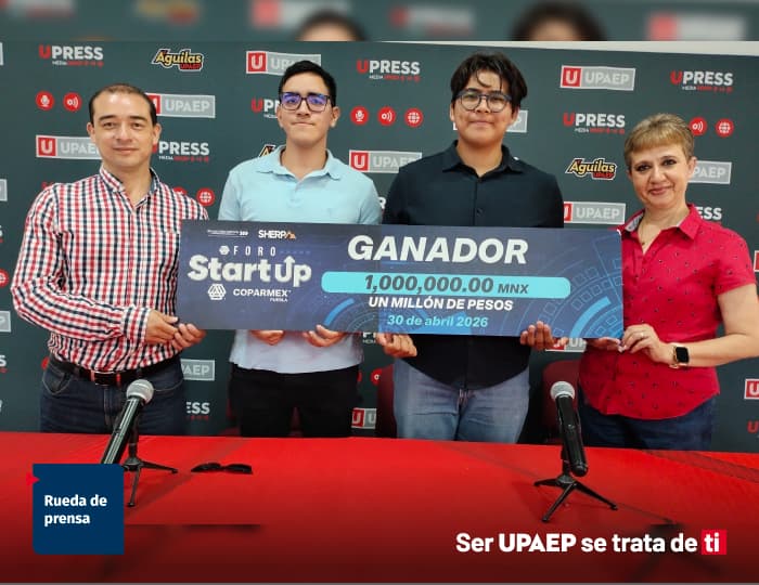 Rueda de prensa de NutriiApp en UPRESS con el reconocimiento de un millón de pesos